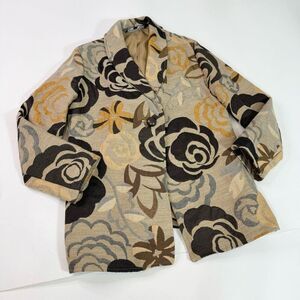 Painted Pony Jacket Womens Large Tan Floral Long-Sleeve Artsy Jacquard Overcoat